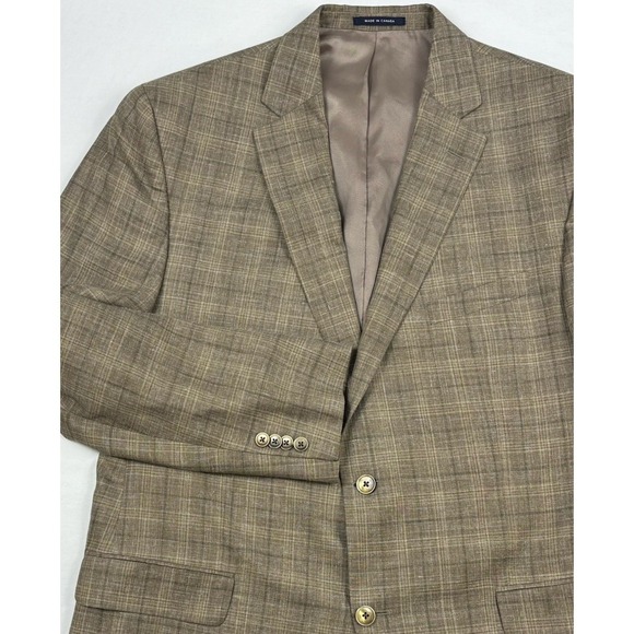 Cremieux X Loro Piana Sport Coat 46L Wool/Silk/Linen Tan/Green Windowpane Plaid
